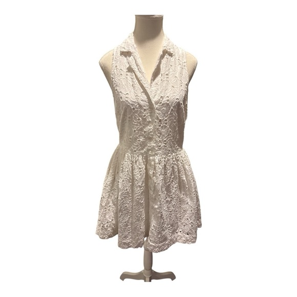 Anthropologie RAGA Sleeveless Eyelet Button Up Mini Dress Sz M White Euro Summer - Picture 2 of 9